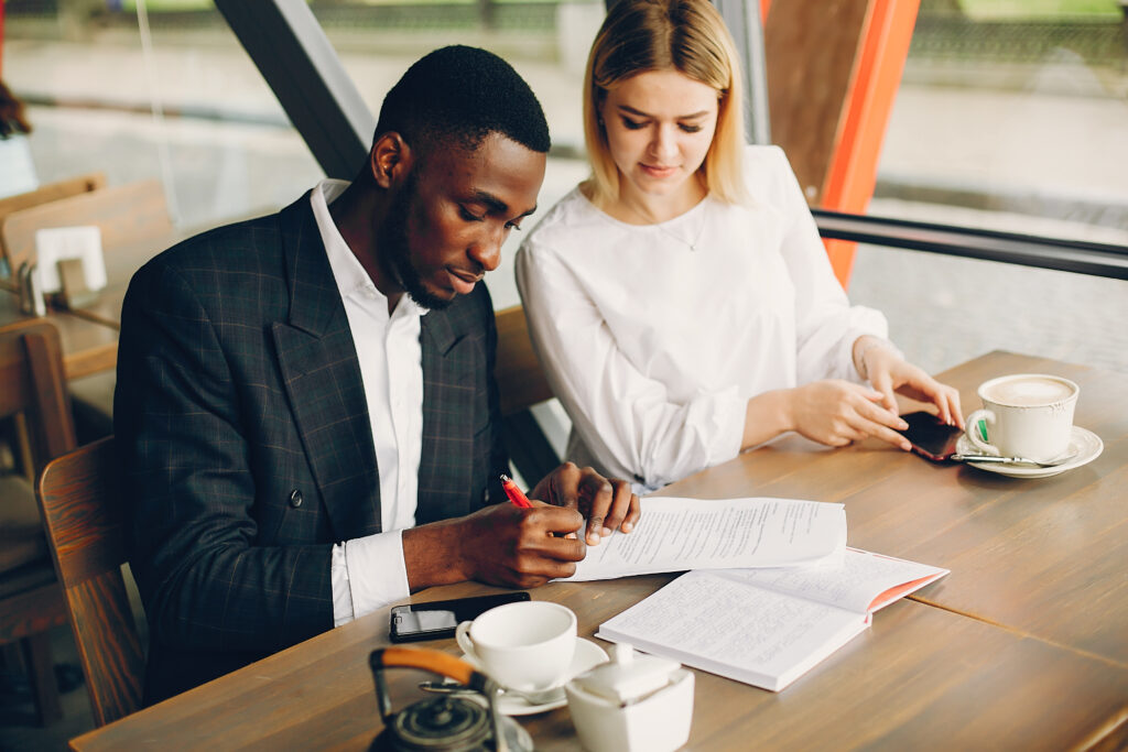 business partners sitting in a cafe