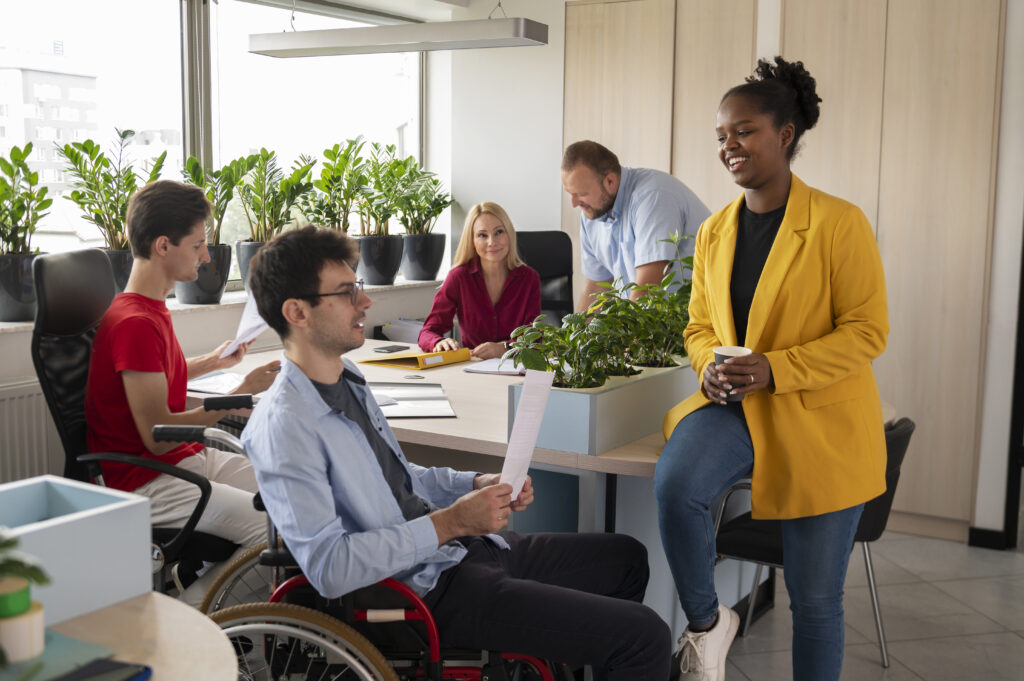 side view colleagues being inclusive